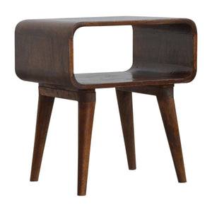 Curved Open Bedside Table | Chestnut Finish | Compact Shelf Storage