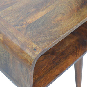 Curved Open Bedside Table | Chestnut Finish | Compact Shelf Storage