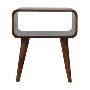 Curved Open Bedside Table | Chestnut Finish | Compact Shelf Storage
