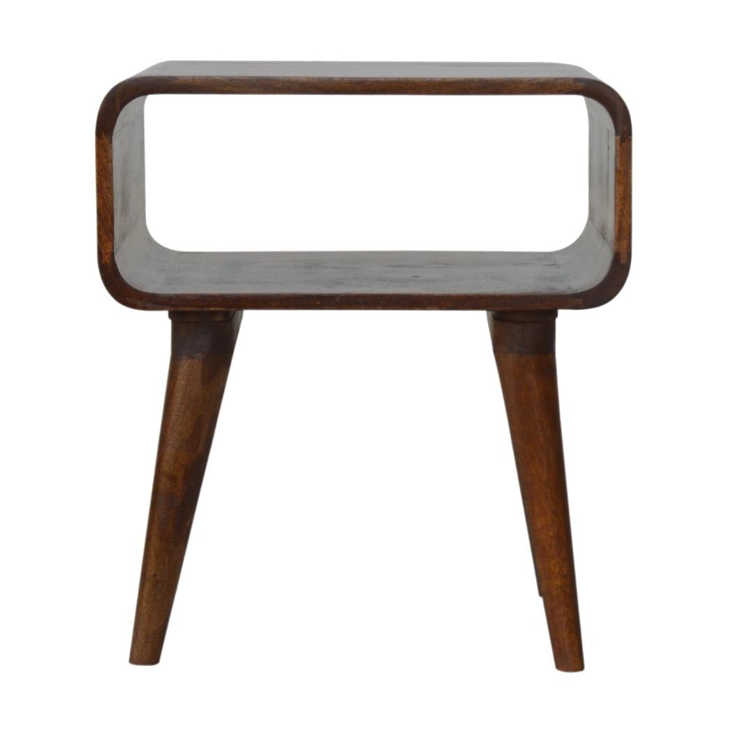 Curved Open Bedside Table | Chestnut Finish | Compact Shelf Storage
