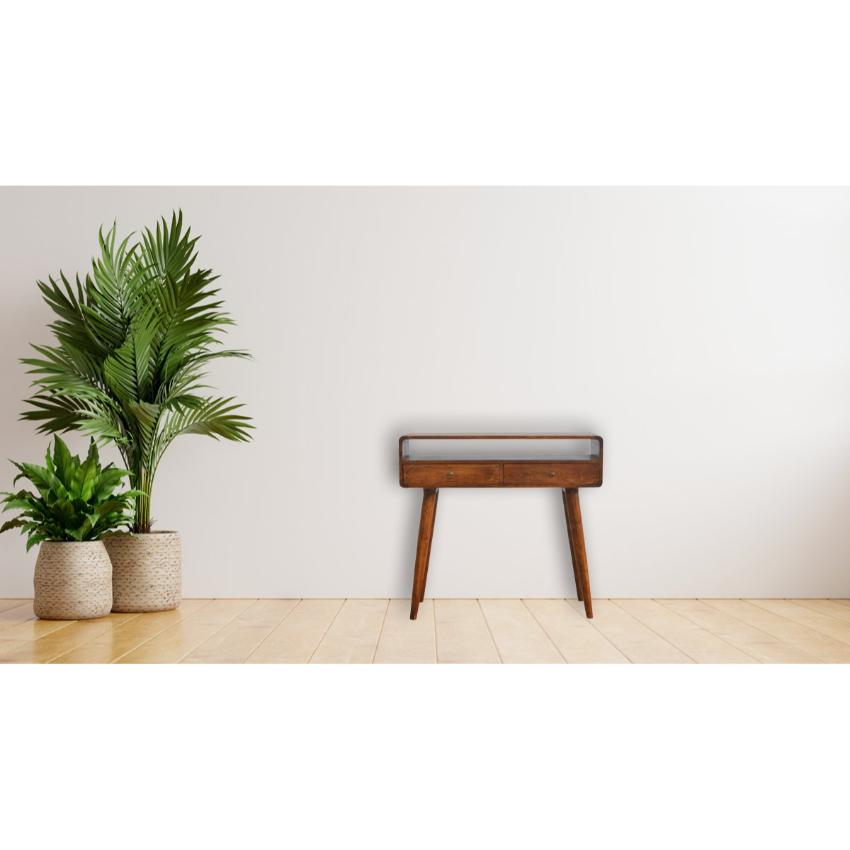 Curved Chestnut Console Table | Solid Mango Wood | Nordic Style