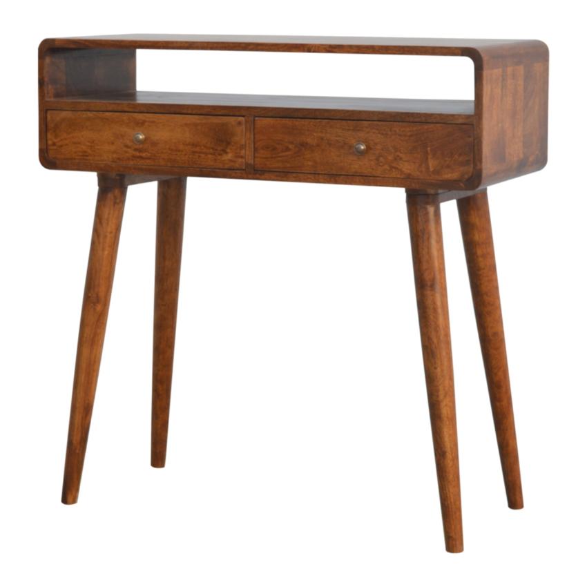 Curved Chestnut Console Table | Solid Mango Wood | Nordic Style