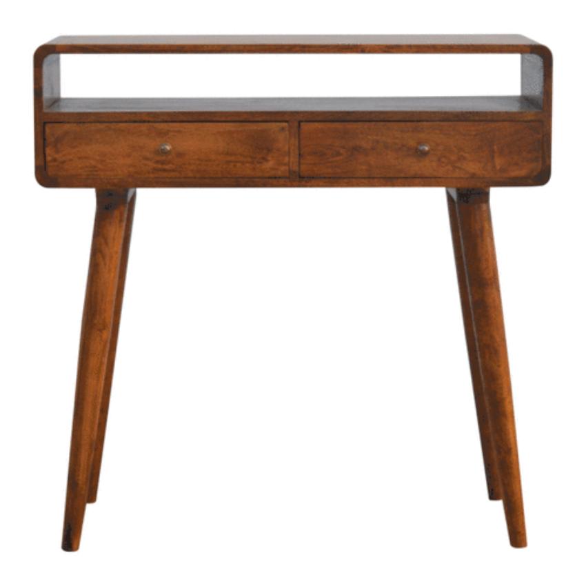 Curved Chestnut Console Table | Solid Mango Wood | Nordic Style