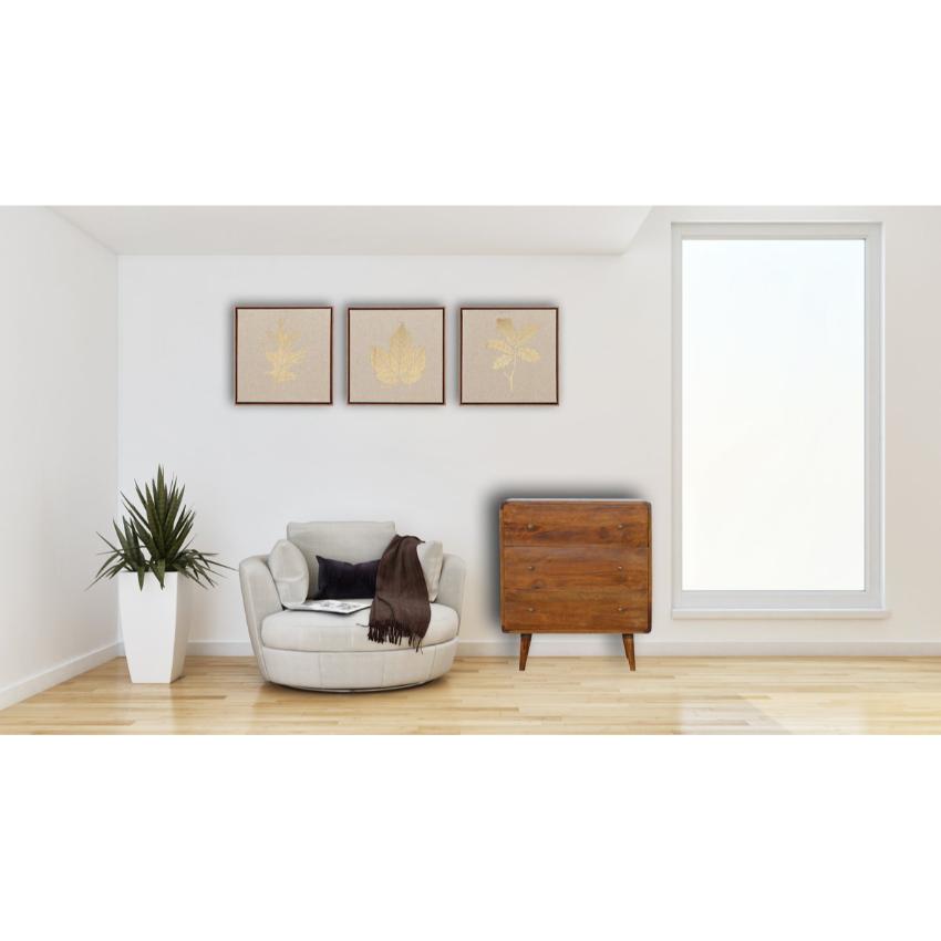 Curved Three-Drawer Chest | Solid Mango Wood | Chestnut Finish