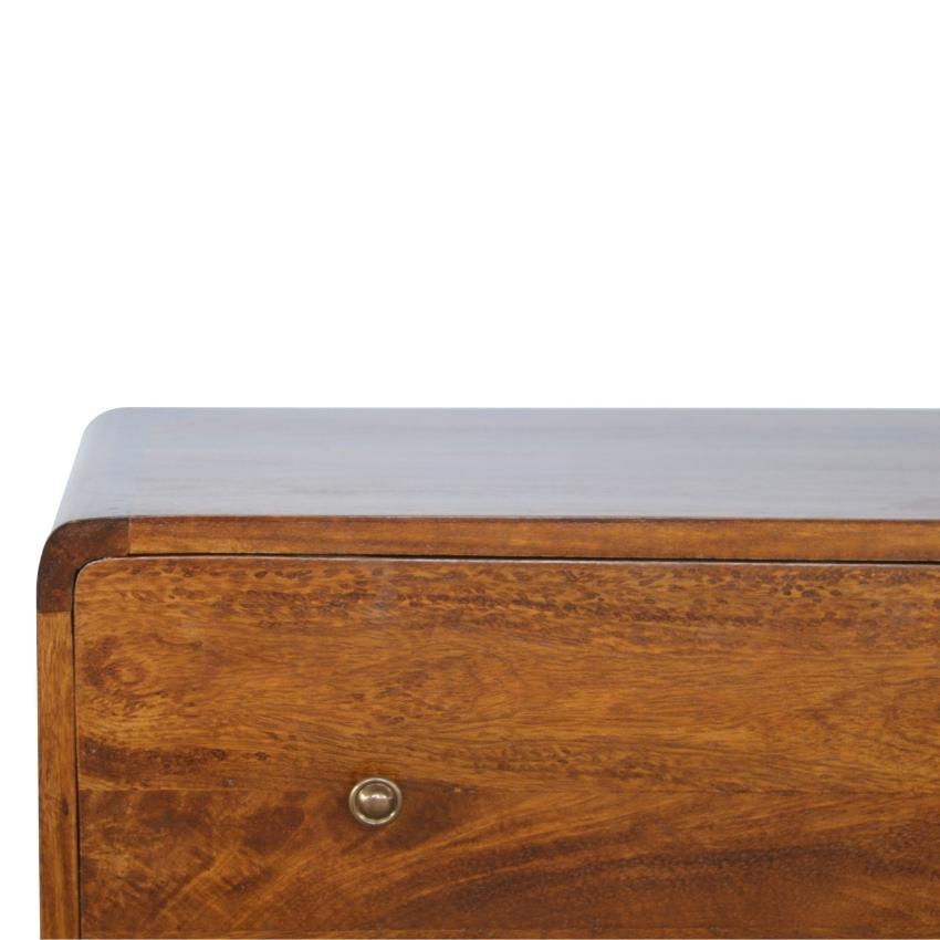 Curved Three-Drawer Chest | Solid Mango Wood | Chestnut Finish