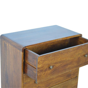 Curved Three-Drawer Chest | Solid Mango Wood | Chestnut Finish