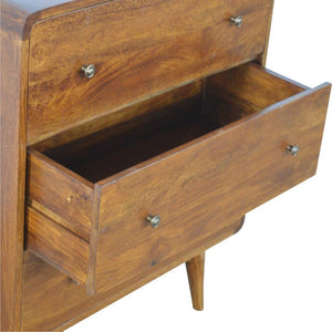 Curved Three-Drawer Chest | Solid Mango Wood | Chestnut Finish