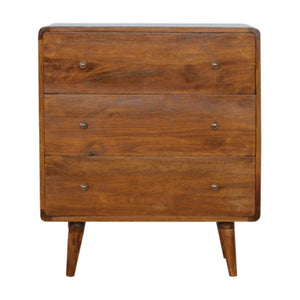 Curved Three-Drawer Chest | Solid Mango Wood | Chestnut Finish
