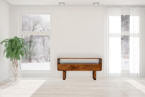 Curved U-Shape Media Unit | Solid Mango Wood | Chestnut Finish | 2 Drawers