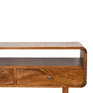 Curved U-Shape Media Unit | Solid Mango Wood | Chestnut Finish | 2 Drawers