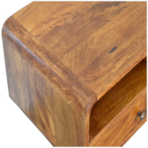 Curved U-Shape Media Unit | Solid Mango Wood | Chestnut Finish | 2 Drawers