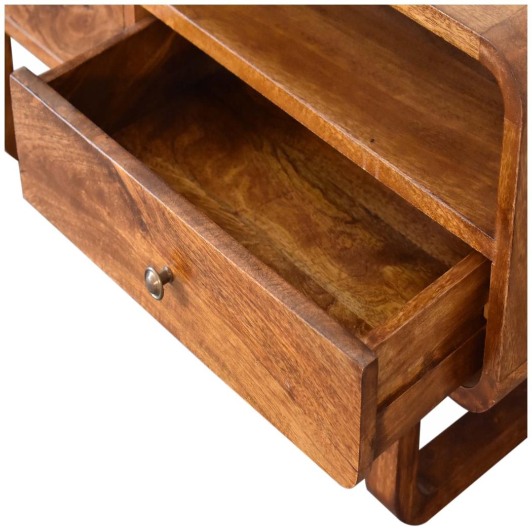 Curved U-Shape Media Unit | Solid Mango Wood | Chestnut Finish | 2 Drawers