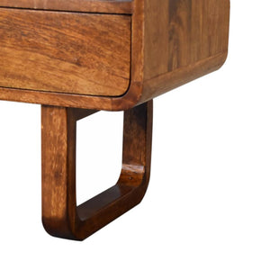 Curved U-Shape Media Unit | Solid Mango Wood | Chestnut Finish | 2 Drawers