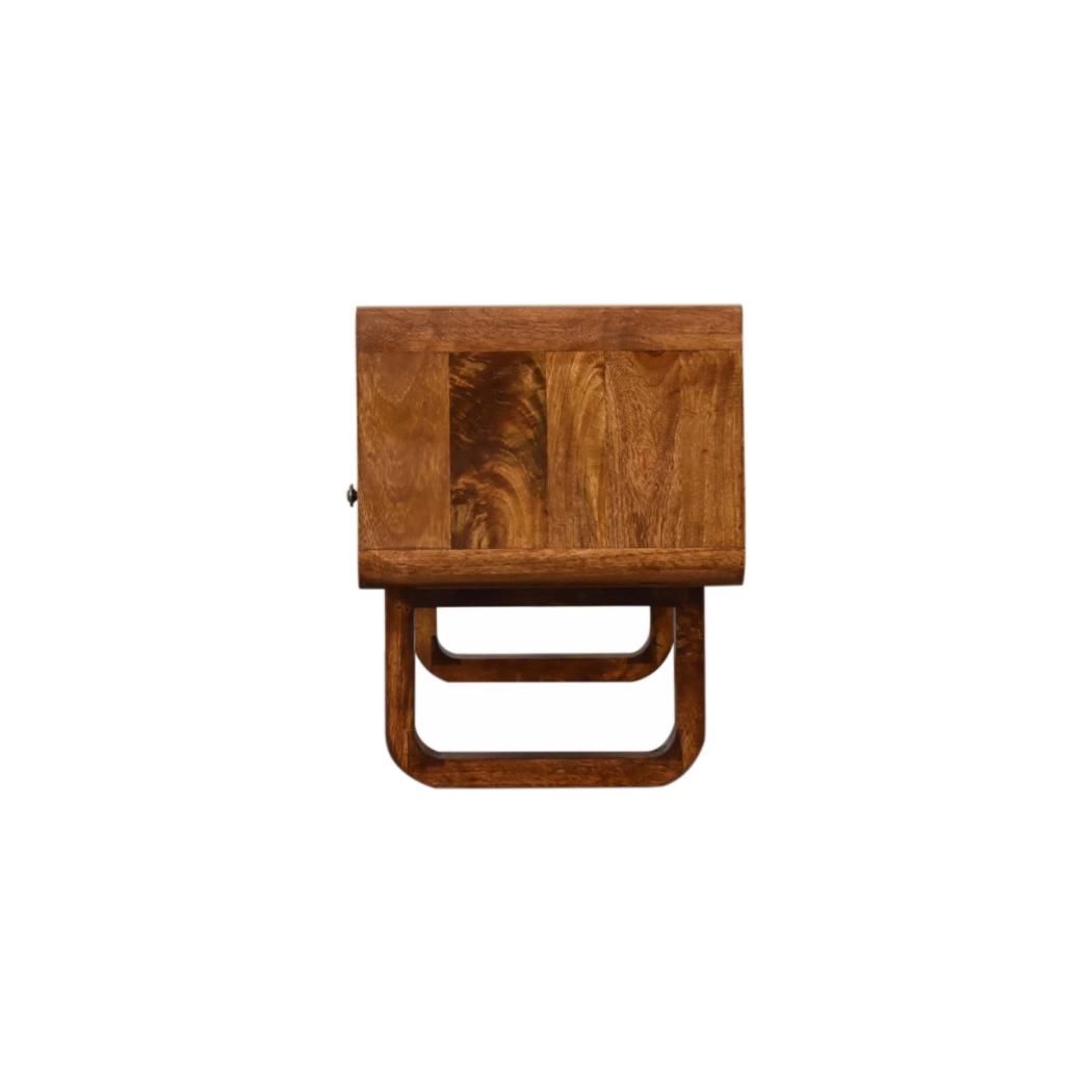 Curved U-Shape Media Unit | Solid Mango Wood | Chestnut Finish | 2 Drawers