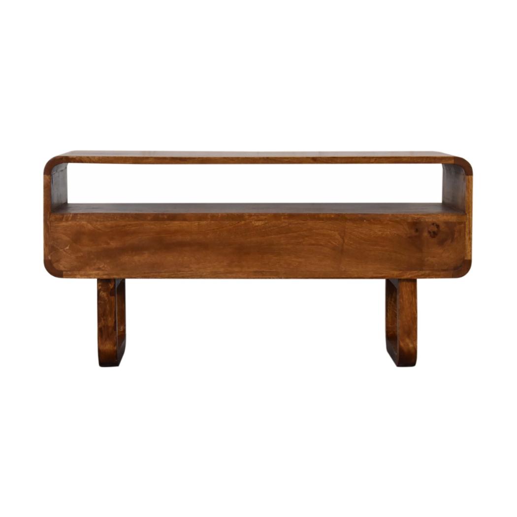 Curved U-Shape Media Unit | Solid Mango Wood | Chestnut Finish | 2 Drawers