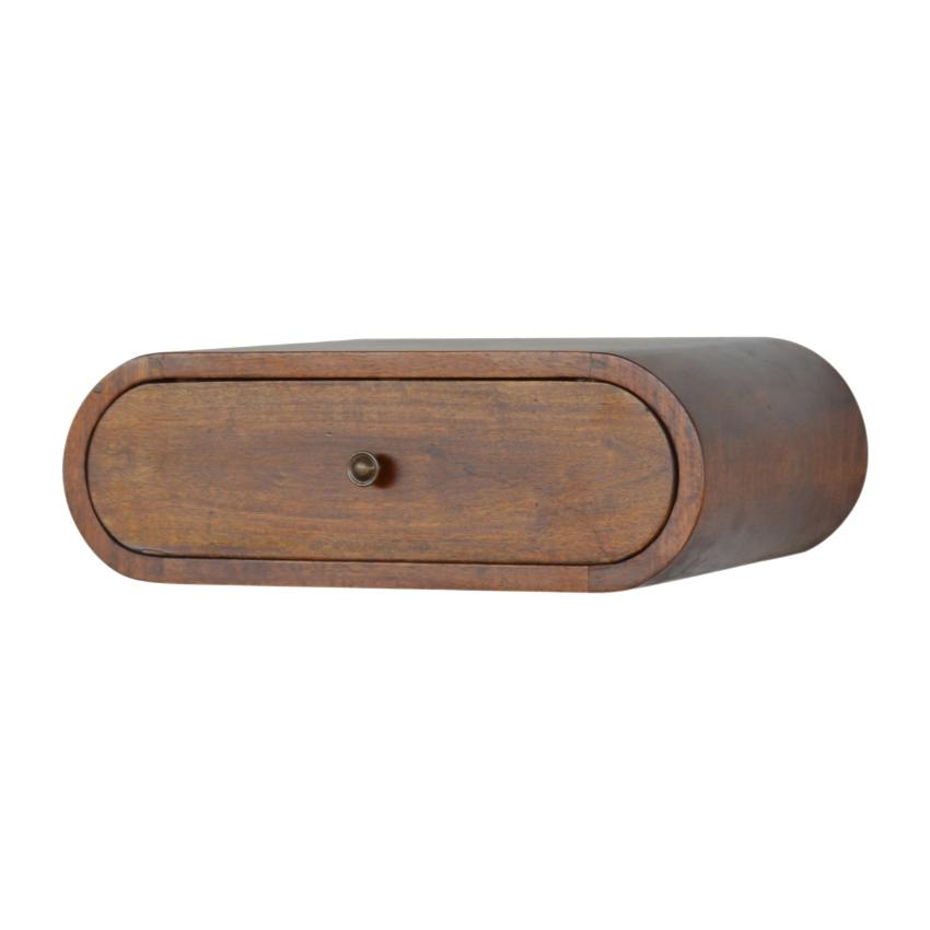 Curved Wall-Mounted Bedside Table | Solid Mango Wood | Chestnut Finish