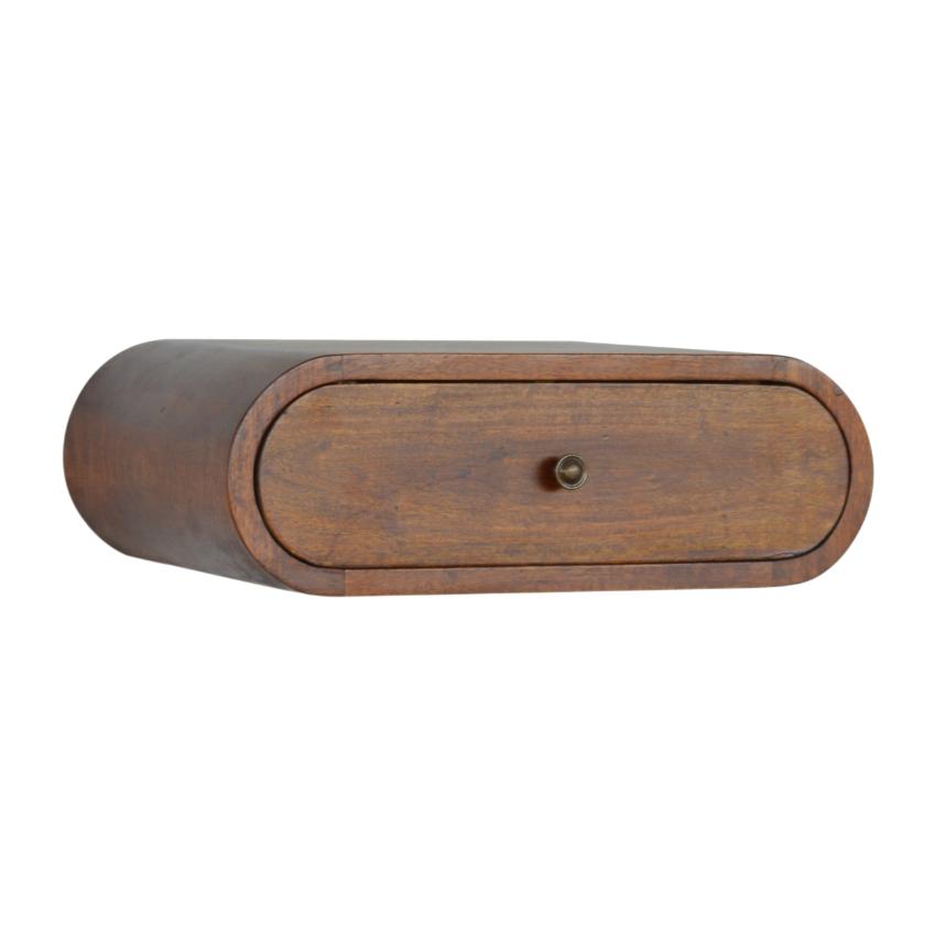 Curved Wall-Mounted Bedside Table | Solid Mango Wood | Chestnut Finish