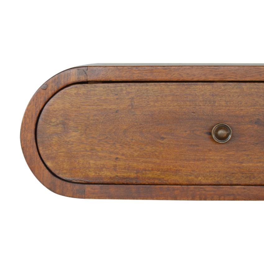 Curved Wall-Mounted Bedside Table | Solid Mango Wood | Chestnut Finish
