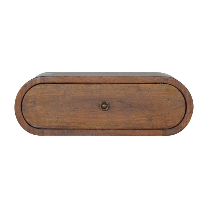 Curved Wall-Mounted Bedside Table | Solid Mango Wood | Chestnut Finish