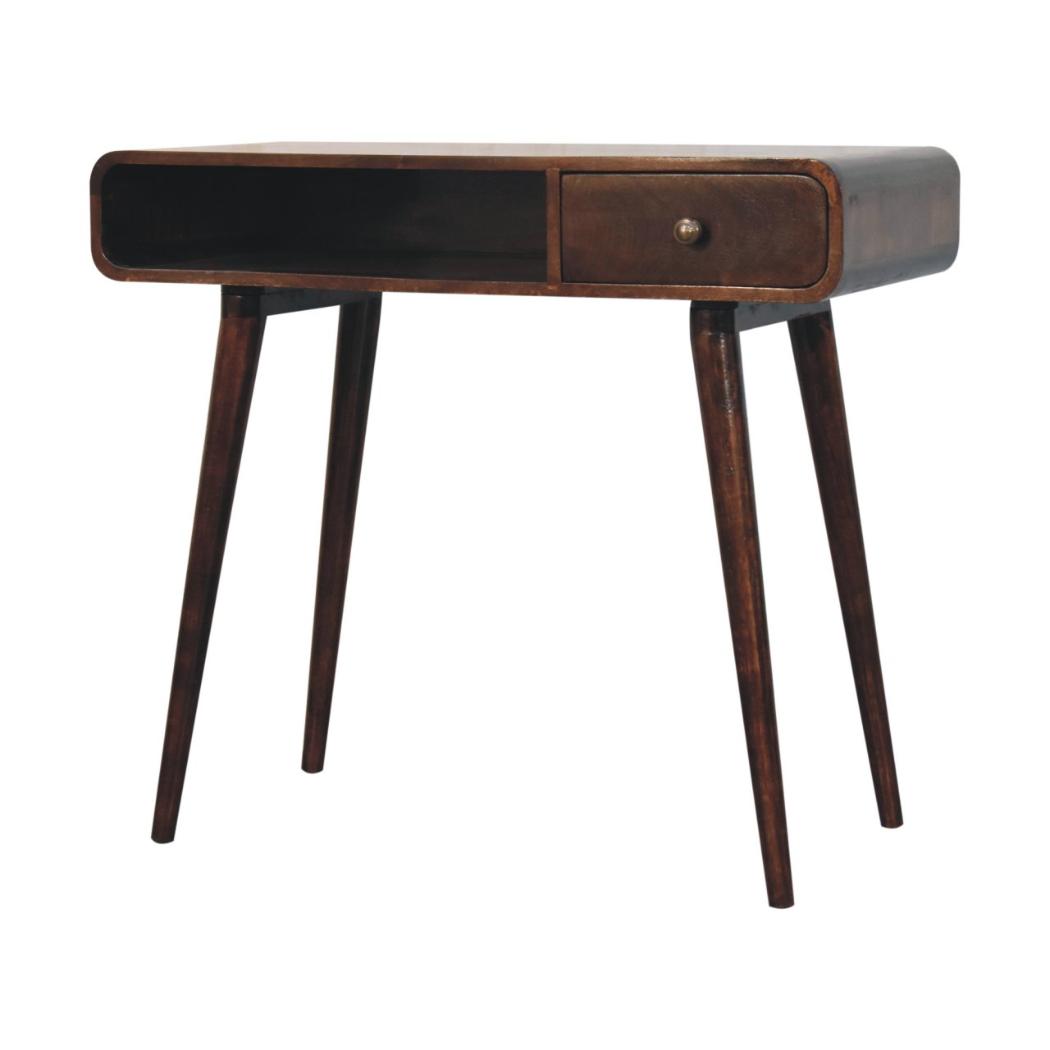 Curved Writing Desk | Solid Mango Wood | California Walnut Finish