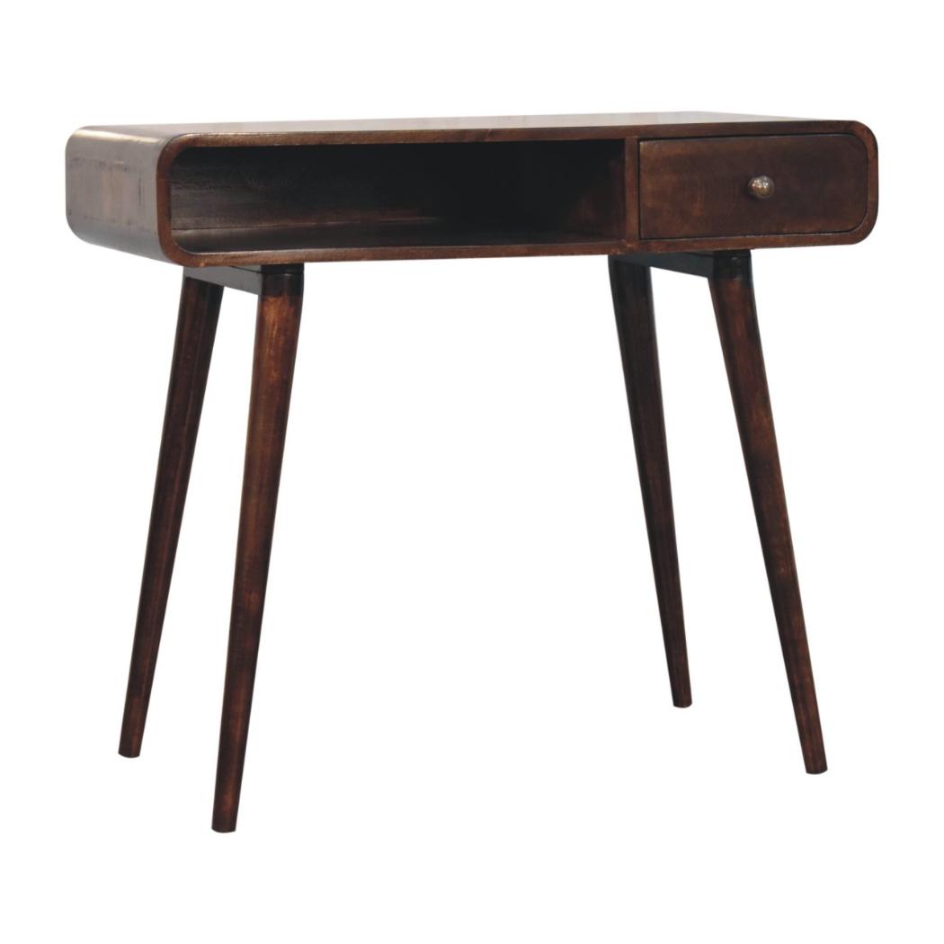 Curved Writing Desk | Solid Mango Wood | California Walnut Finish
