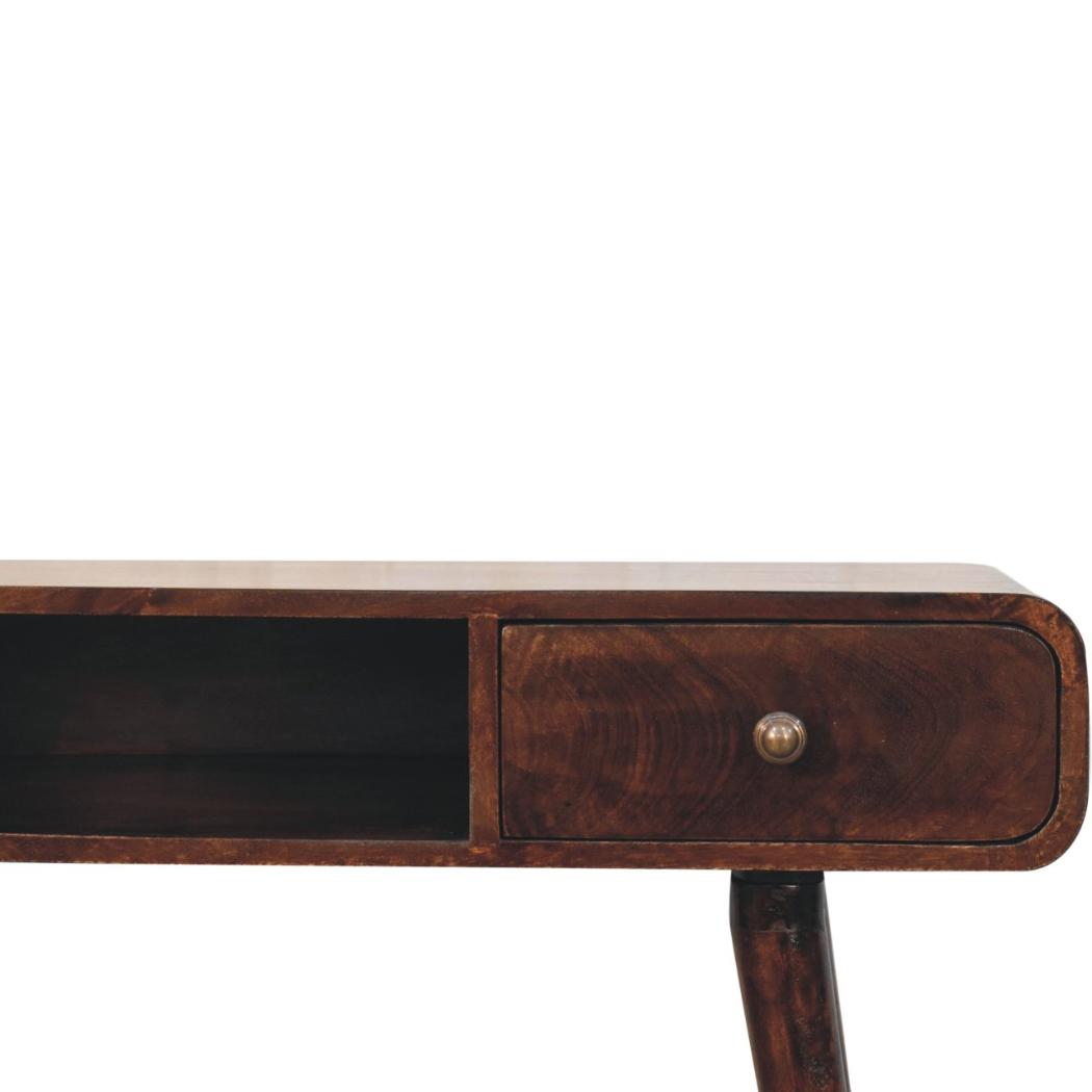 Curved Writing Desk | Solid Mango Wood | California Walnut Finish