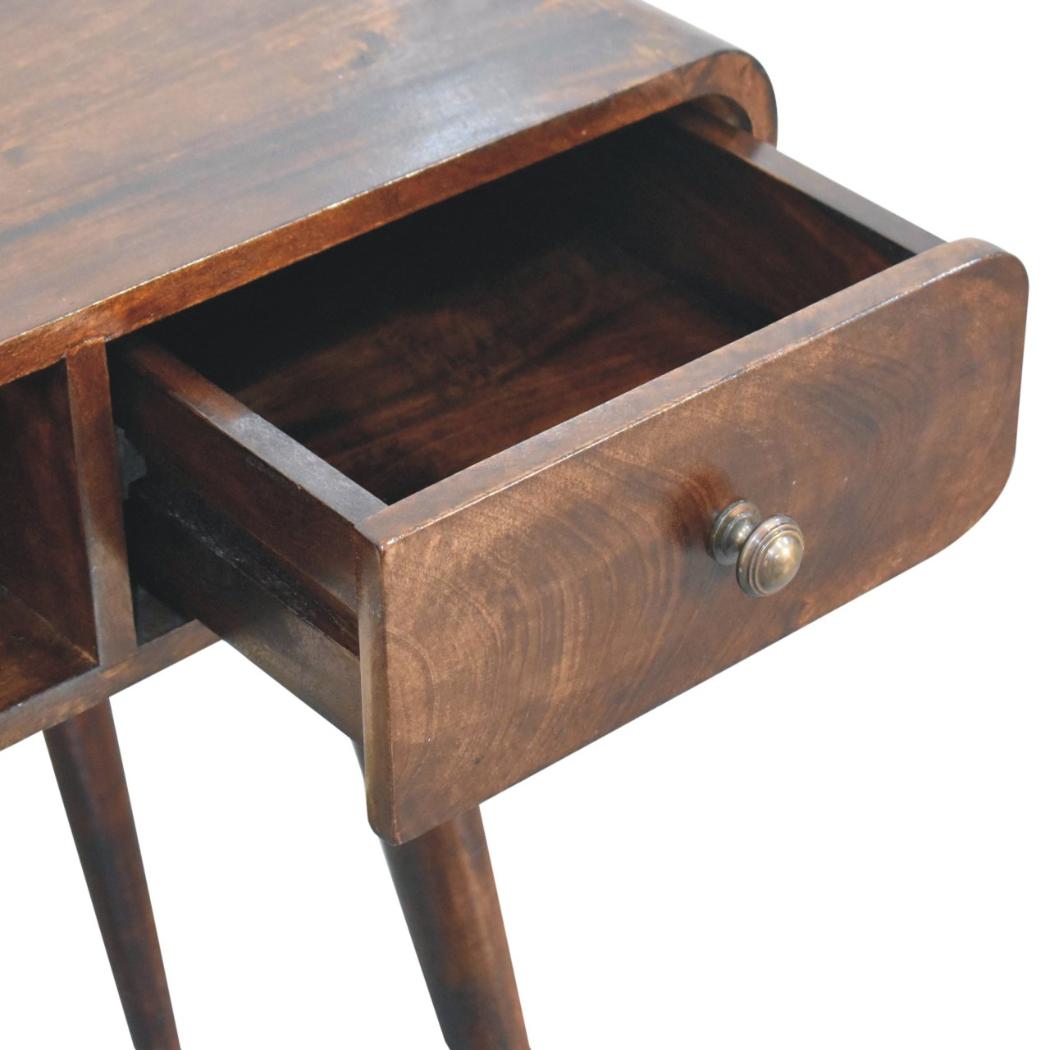 Curved Writing Desk | Solid Mango Wood | California Walnut Finish