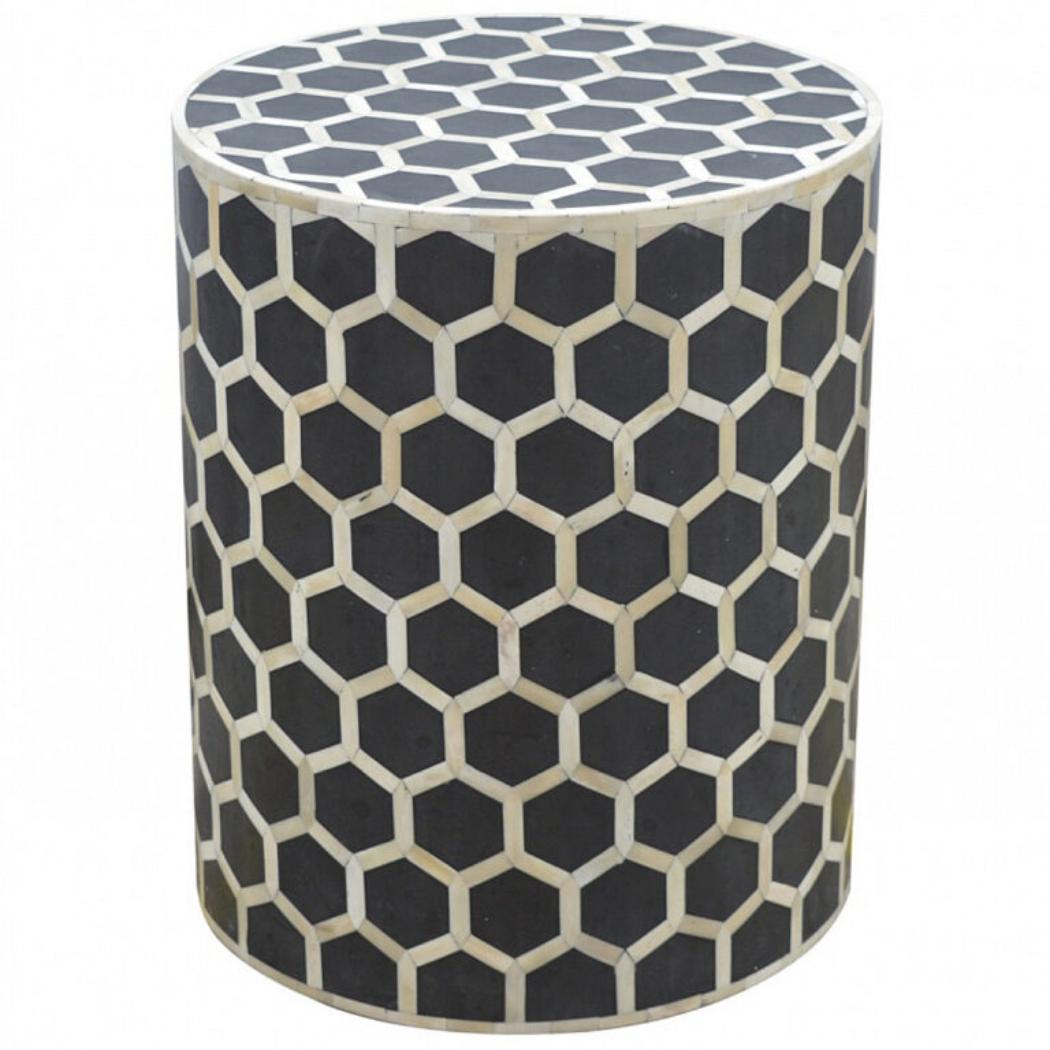Cylindrical Bone Inlay Footstool | Decorative Inlay | Sculptural Accent Piece