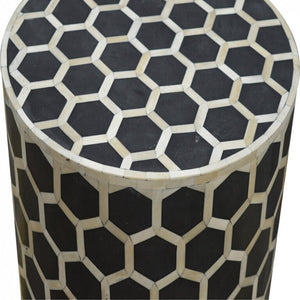 Cylindrical Bone Inlay Footstool | Decorative Inlay | Sculptural Accent Piece