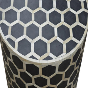 Cylindrical Bone Inlay Footstool | Decorative Inlay | Sculptural Accent Piece