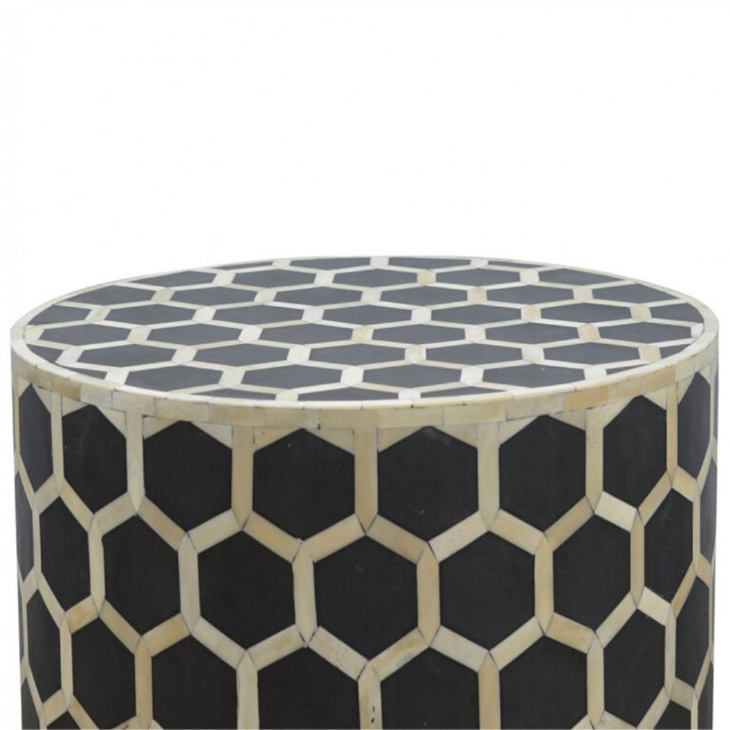 Cylindrical Bone Inlay Footstool | Decorative Inlay | Sculptural Accent Piece