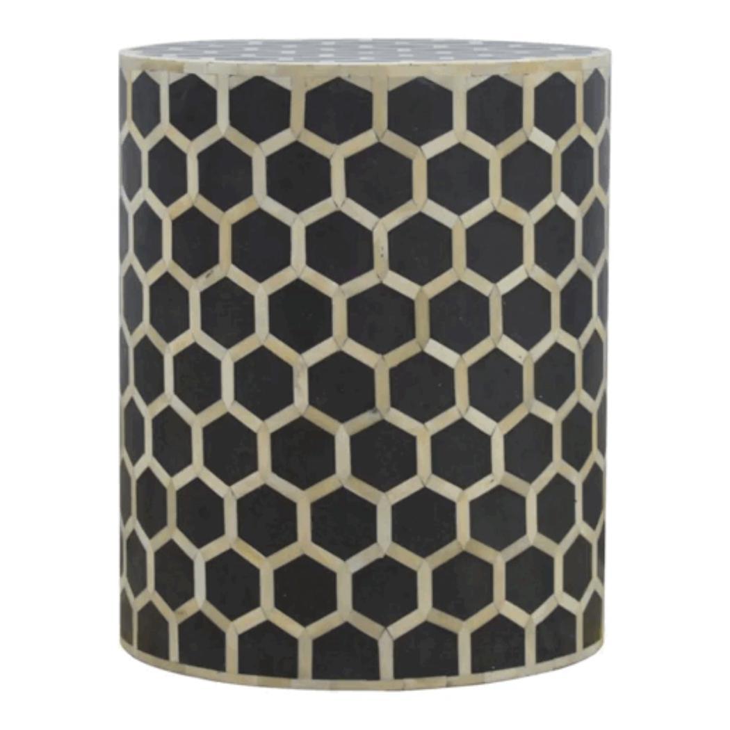 Cylindrical Bone Inlay Footstool | Decorative Inlay | Sculptural Accent Piece