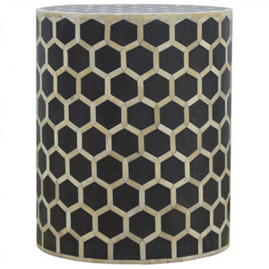 Cylindrical Bone Inlay Footstool | Decorative Inlay | Sculptural Accent Piece