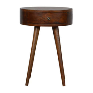 D-Shaped Mango Wood Bedside Table | Chestnut Finish | Single Drawer
