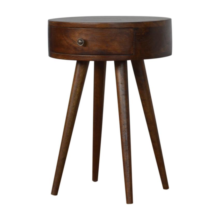 D-Shaped Mango Wood Bedside Table | Chestnut Finish | Single Drawer