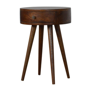 D-Shaped Mango Wood Bedside Table | Chestnut Finish | Single Drawer