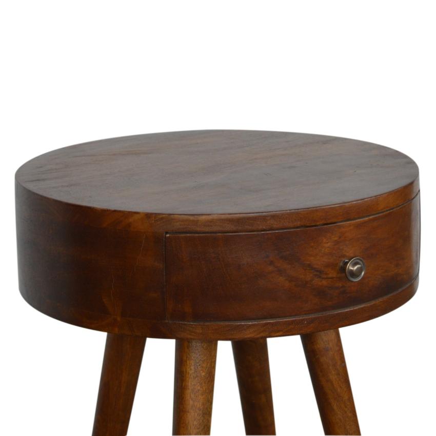 D-Shaped Mango Wood Bedside Table | Chestnut Finish | Single Drawer