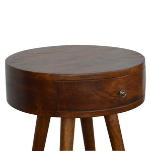 D-Shaped Mango Wood Bedside Table | Chestnut Finish | Single Drawer