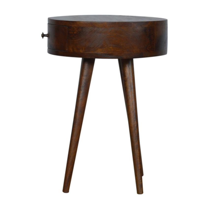 D-Shaped Mango Wood Bedside Table | Chestnut Finish | Single Drawer