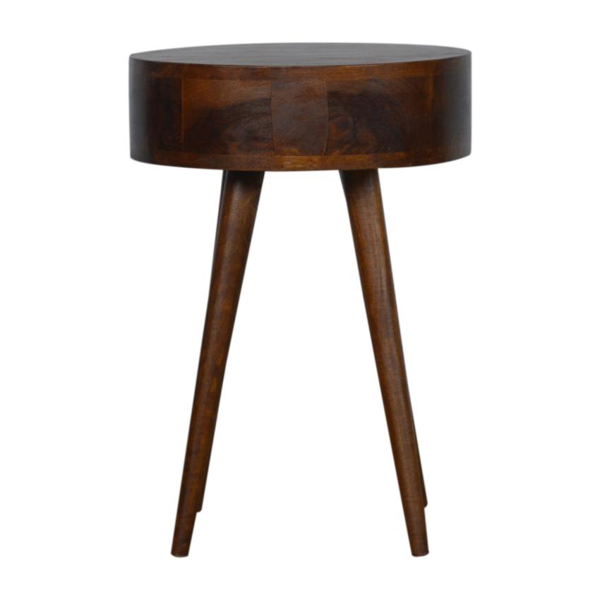 D-Shaped Mango Wood Bedside Table | Chestnut Finish | Single Drawer