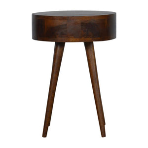 D-Shaped Mango Wood Bedside Table | Chestnut Finish | Single Drawer