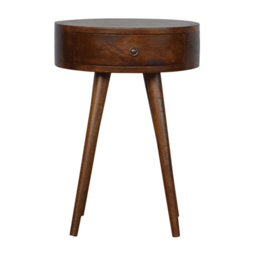 D-Shaped Mango Wood Bedside Table | Chestnut Finish | Single Drawer