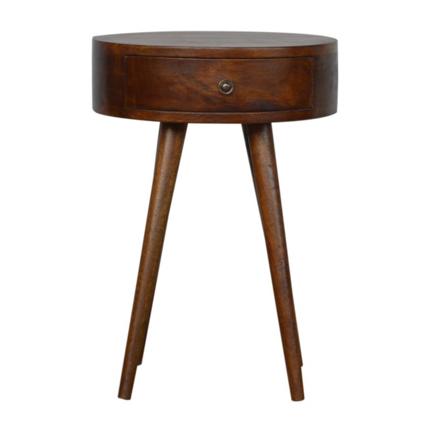 D-Shaped Mango Wood Bedside Table | Chestnut Finish | Single Drawer