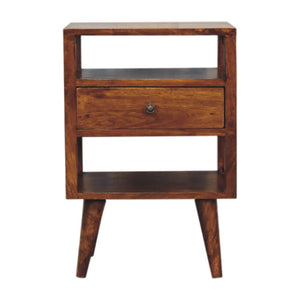 Dante Chestnut Bedside Table | Solid Mango Wood | Chestnut Finish | 1 Drawer Open Shelf Nightstand
