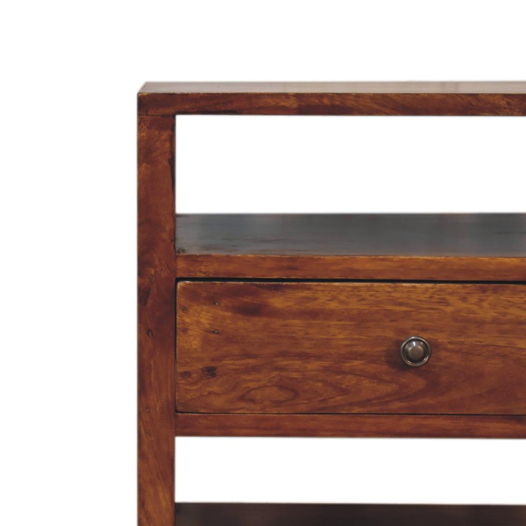 Dante Chestnut Bedside Table | Solid Mango Wood | Chestnut Finish | 1 Drawer Open Shelf Nightstand