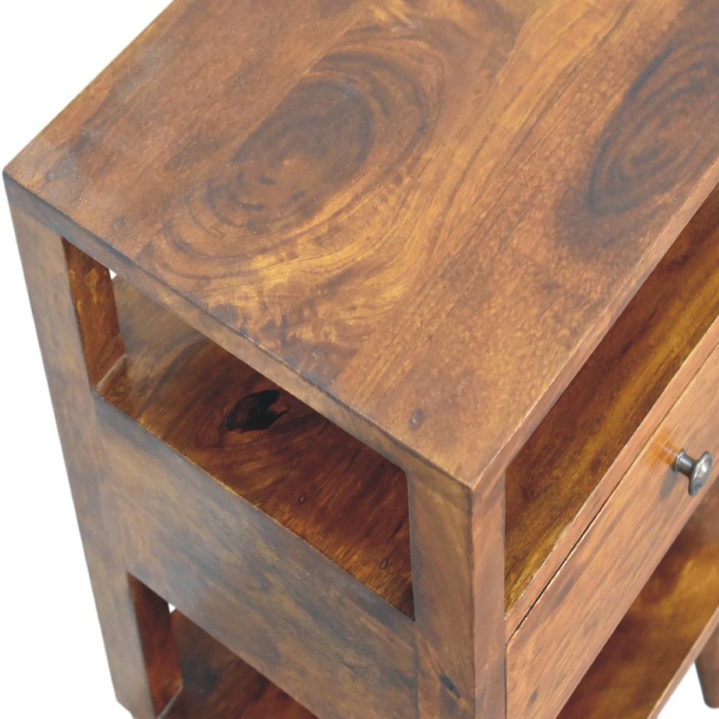 Dante Chestnut Bedside Table | Solid Mango Wood | Chestnut Finish | 1 Drawer Open Shelf Nightstand