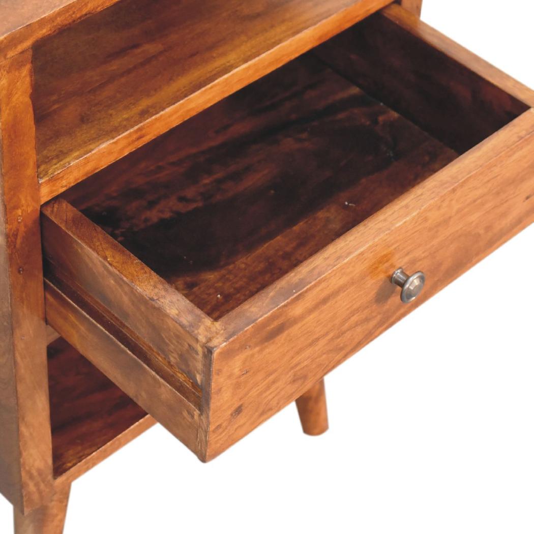 Dante Chestnut Bedside Table | Solid Mango Wood | Chestnut Finish | 1 Drawer Open Shelf Nightstand
