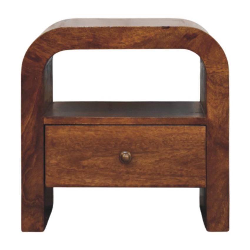 Darcy Chestnut Nightstand | Drawer & Open Shelf | Timber Bedside Storage