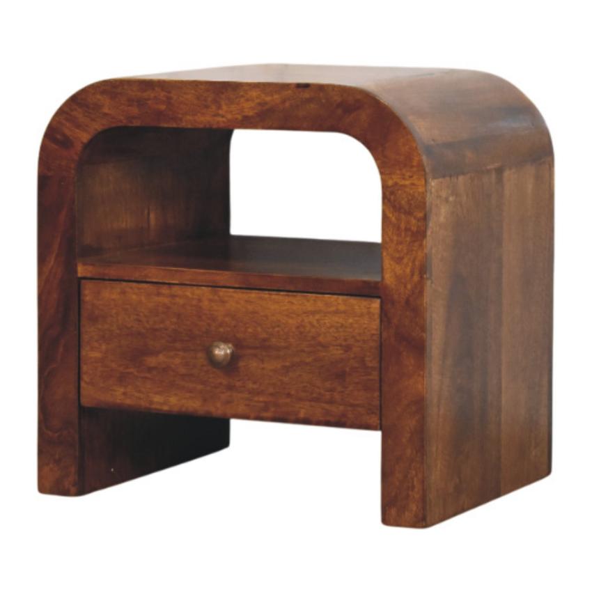 Darcy Chestnut Nightstand | Drawer & Open Shelf | Timber Bedside Storage