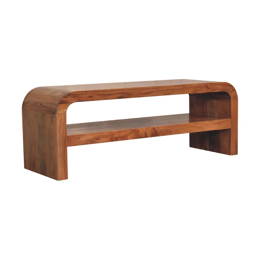 Darcy Media Unit with Shelf | Solid Acacia Wood | Caramel Finish | Open Shelf TV Unit